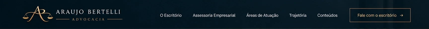 Cabeçalho completo original da página inicial Araujo Bertelli Advocacia